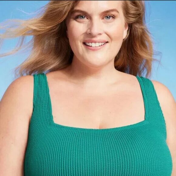 Women's Pucker Square Neck One Piece Swimsuit - Kona Sol Teal Green 22 - Picture 3 of 4